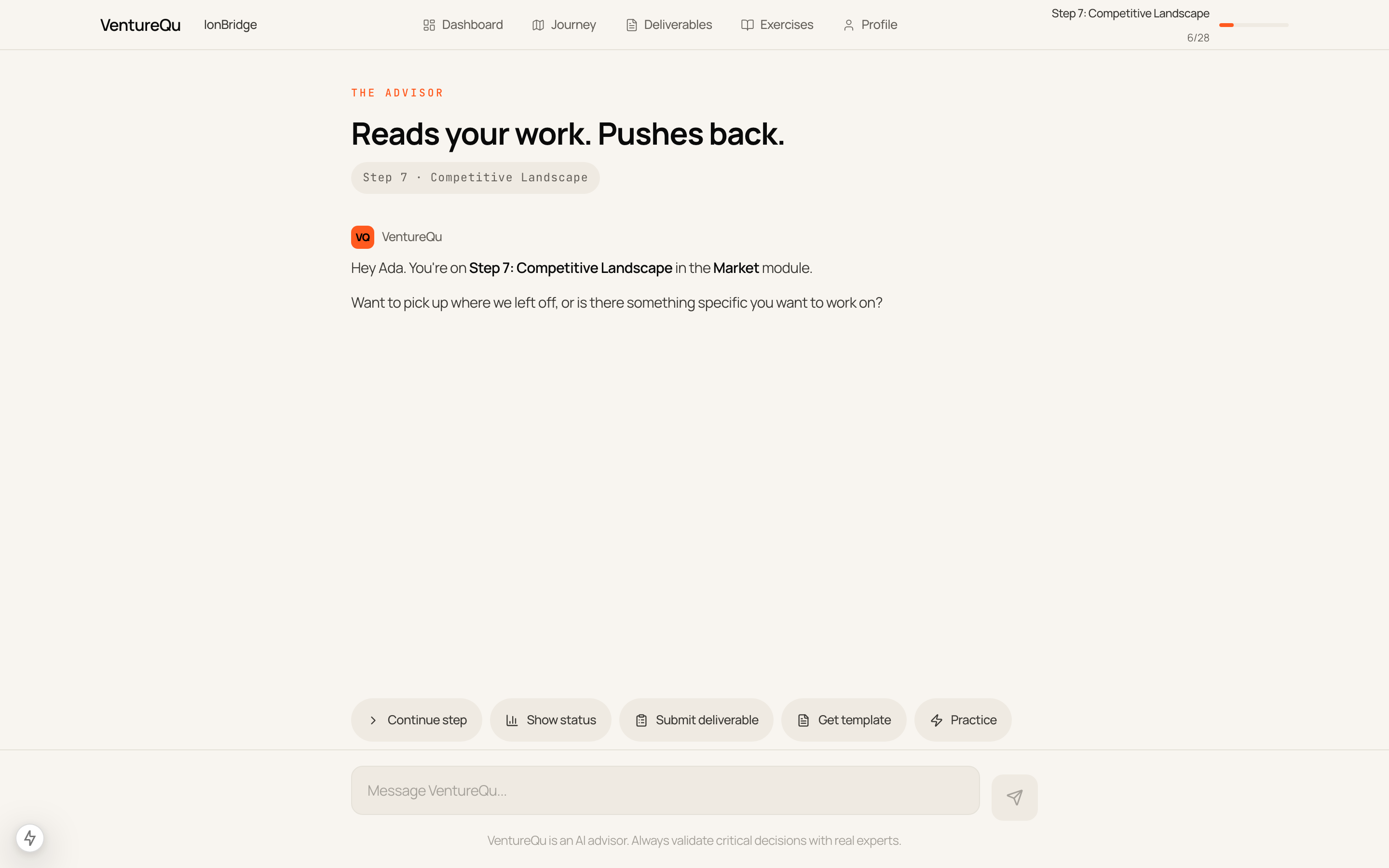AI advisor chat interface